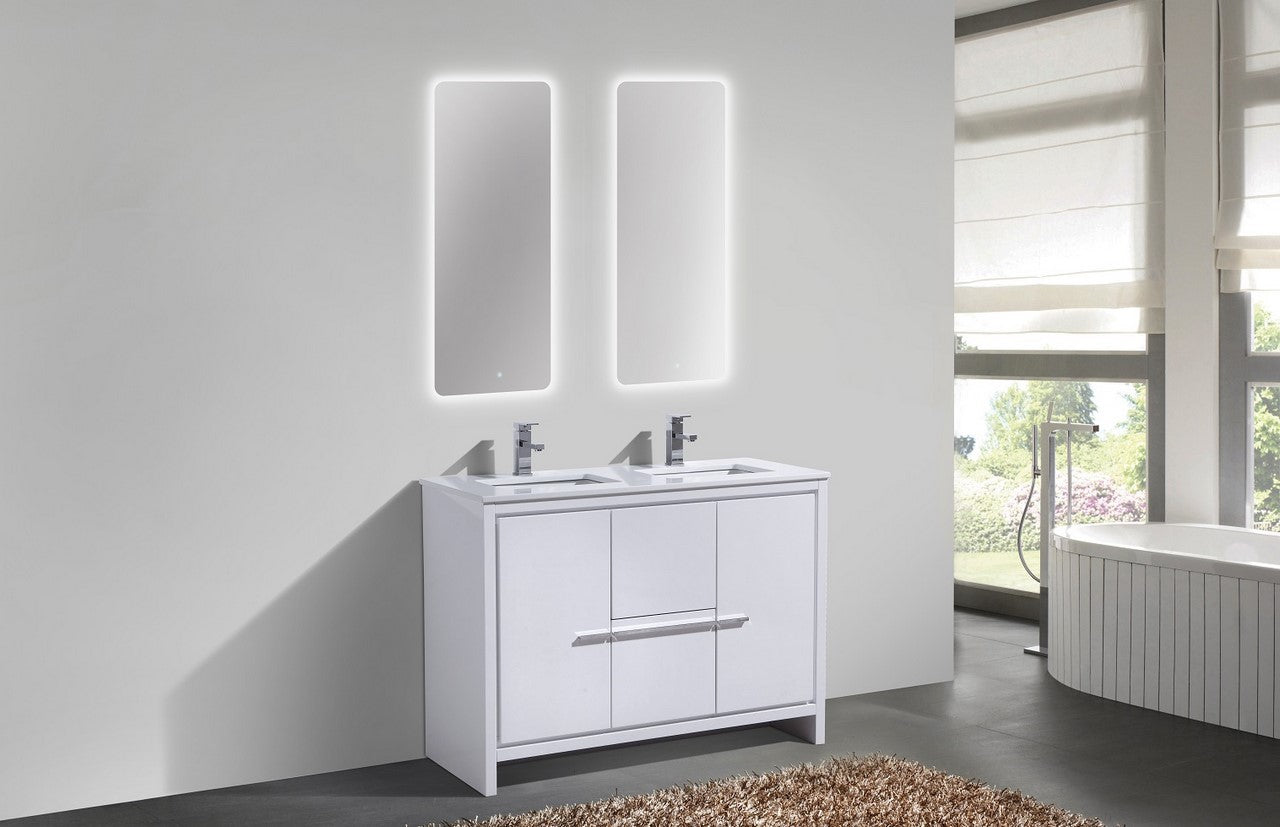 Dolce 48″ Double Sink Modern Bathroom Vanity with White Quartz Counter-Top - Home and Bath Depot