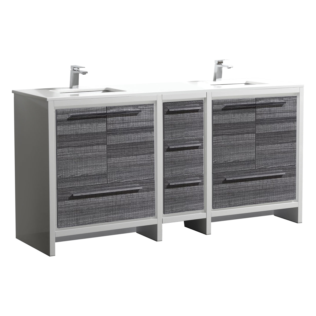 Dolce 72″ Double Sink  Modern Bathroom Vanity with White Quartz Counter-Top - Home and Bath Depot