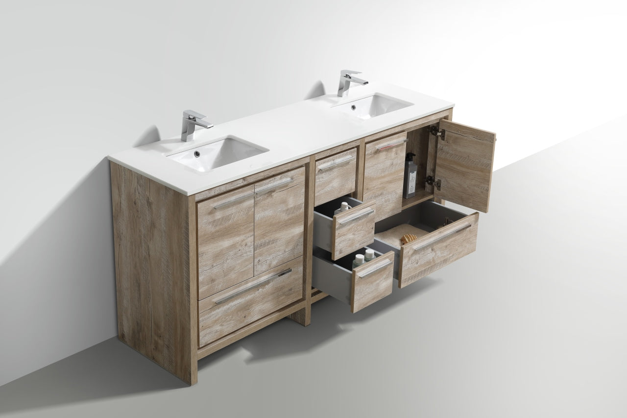 Dolce 72″ Double Sink  Modern Bathroom Vanity with White Quartz Counter-Top - Home and Bath Depot