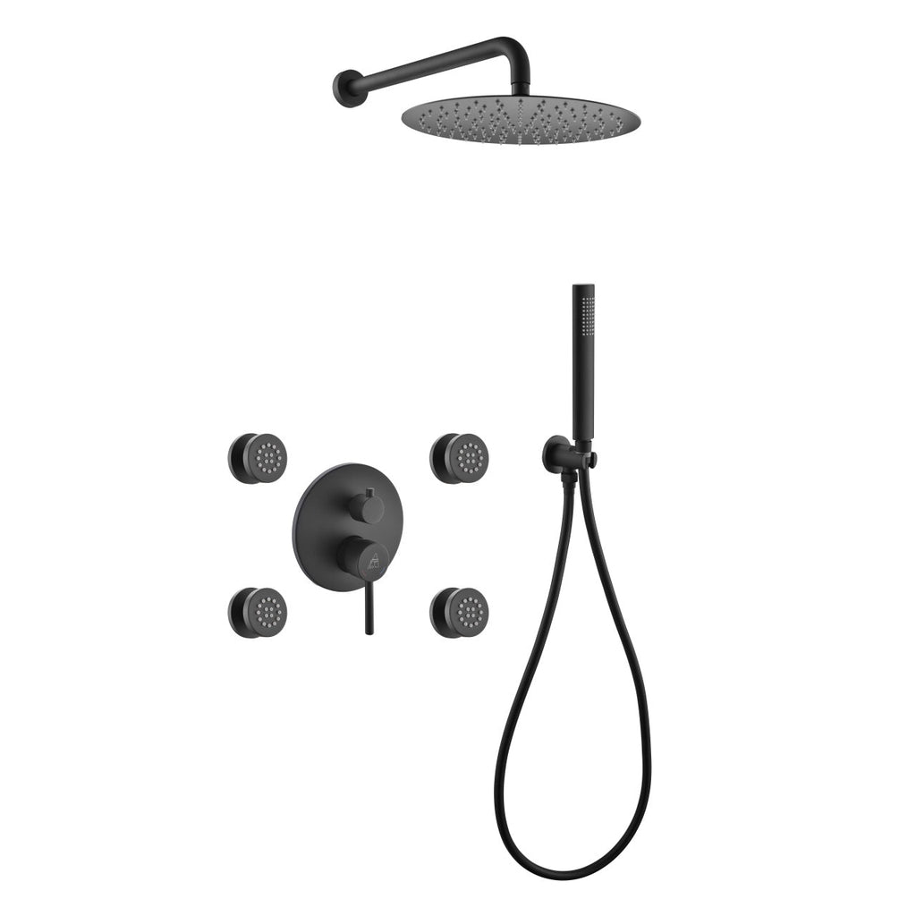 Aqua Rondo Brass Shower Set with Square Rain Shower, 4 Body Jets and Handheld - Home and Bath Depot