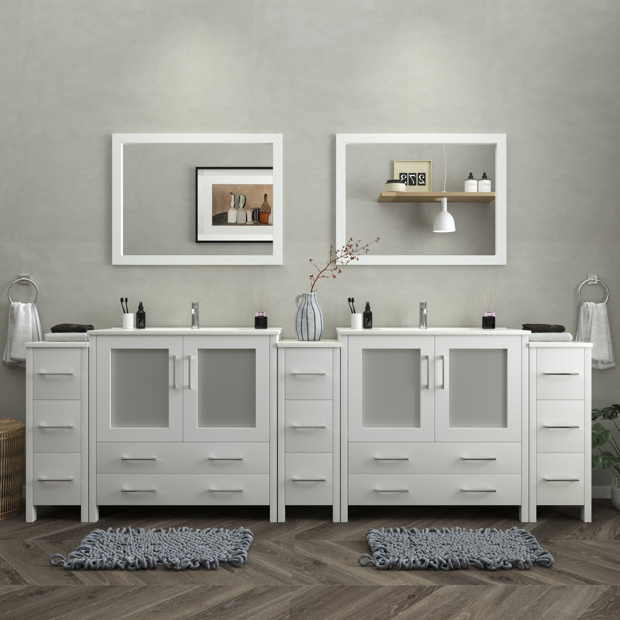 Vanity Art - London 108" Double Sink Bathroom Vanity Set with Sink and Mirrors - 3 Side Cabinets - Bhdepot 