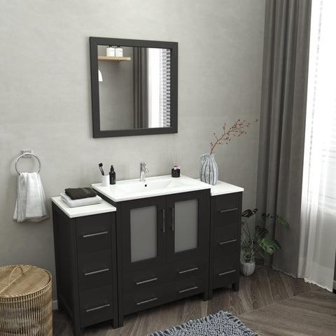 Vanity Art - London 54" Single Sink Bathroom Vanity Set with Sink and Mirror - 2 Side Cabinets - Bhdepot 