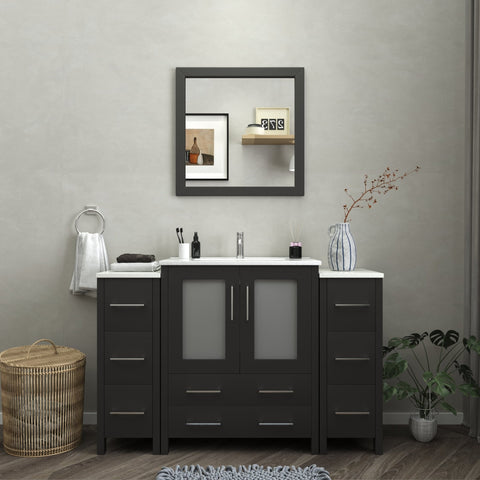 Vanity Art - London 54" Single Sink Bathroom Vanity Set with Sink and Mirror - 2 Side Cabinets - Bhdepot 