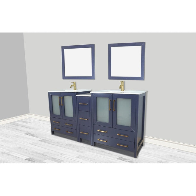 Vanity Art - London 72" Double Sink Bathroom Vanity Set with Sink and Mirrors - 1 Side Cabinet - Bhdepot 