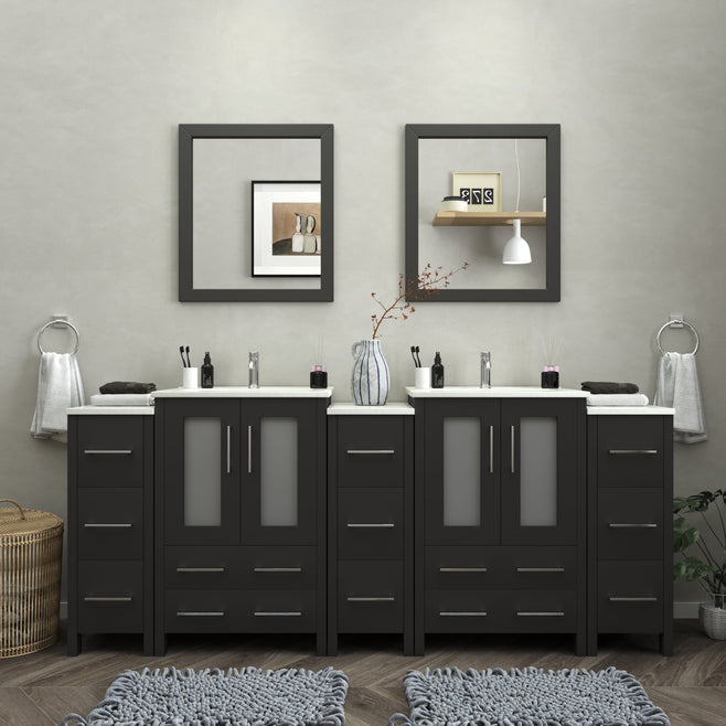 Vanity Art - London 84" Double Sink Bathroom Vanity Set with Sink and Mirrors - 3 Side Cabinets - Bhdepot 