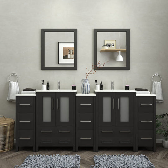Vanity Art - London 84" Double Sink Bathroom Vanity Set with Sink and Mirrors - 3 Side Cabinets - Bhdepot 
