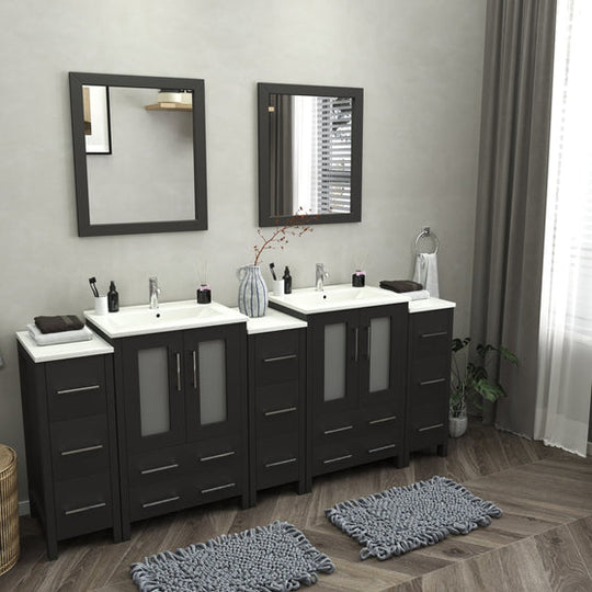 Vanity Art - London 84" Double Sink Bathroom Vanity Set with Sink and Mirrors - 3 Side Cabinets - Bhdepot 