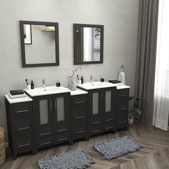 Vanity Art - London 84" Double Sink Bathroom Vanity Set with Sink and Mirrors - 3 Side Cabinets - Bhdepot 