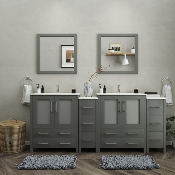 Vanity Art - London 84" Double Sink Bathroom Vanity Set with Sink and Mirrors - 2 Side Cabinets - Bhdepot 