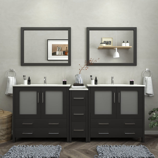 Vanity Art - London 84" Single Sink Bathroom Vanity Set with Sink and Mirrors - 1 Side Cabinet - Bhdepot 