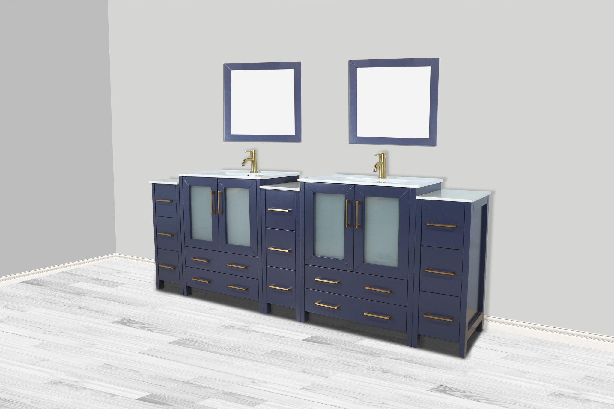Vanity Art - London 96" Double Sink Bathroom Vanity Set with Sink and Mirrors - 3 Side Cabinets - Bhdepot 