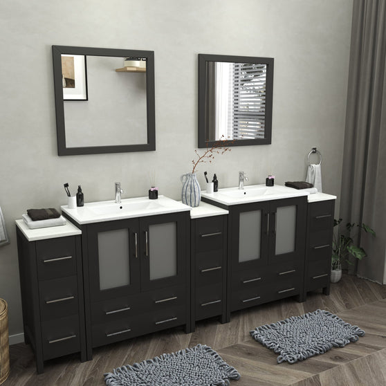 Vanity Art - London 96" Double Sink Bathroom Vanity Set with Sink and Mirrors - 3 Side Cabinets - Bhdepot 