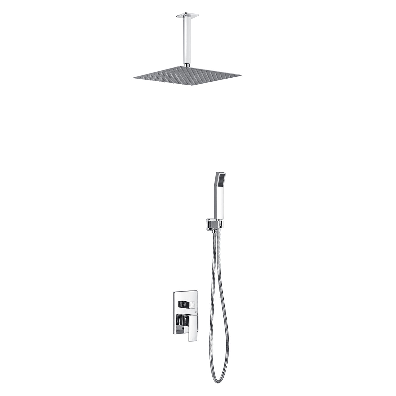 Aqua Piazza Brass Shower Set with Ceiling Mount Square Rain Shower and Handheld - Home and Bath Depot