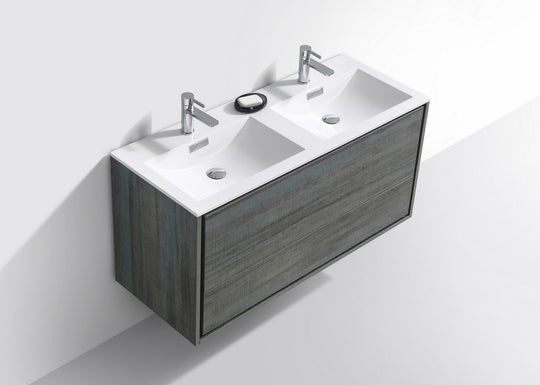 DeLusso 48" Double Sink Wall Mount Modern Bathroom Vanity - Home and Bath Depot