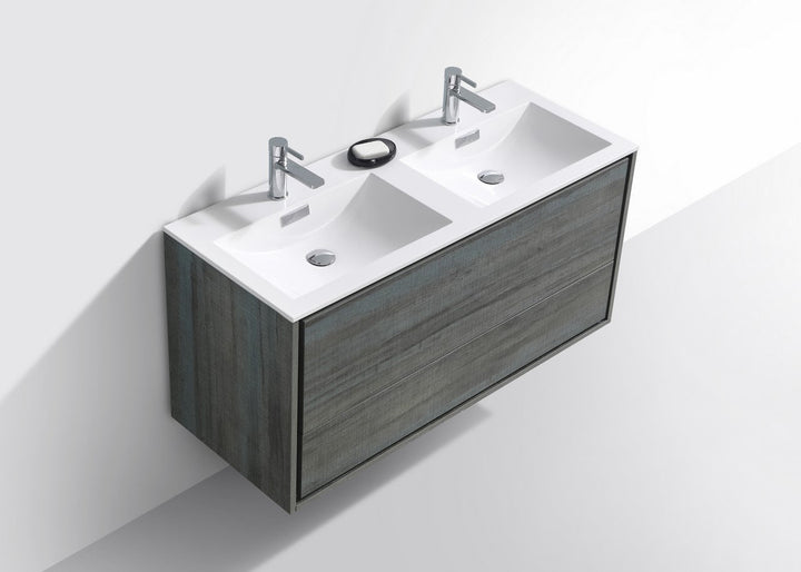 DeLusso 48" Double Sink Wall Mount Modern Bathroom Vanity - Home and Bath Depot