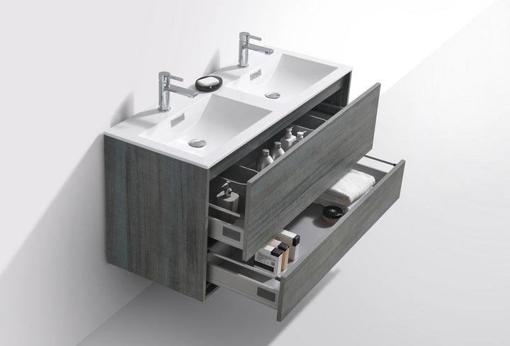 DeLusso 48" Double Sink Wall Mount Modern Bathroom Vanity - Home and Bath Depot