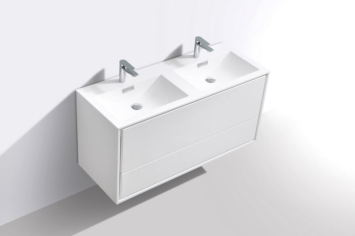 DeLusso 48" Double Sink Wall Mount Modern Bathroom Vanity - Home and Bath Depot