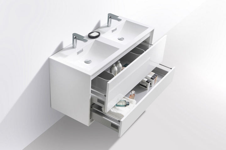 DeLusso 48" Double Sink Wall Mount Modern Bathroom Vanity - Home and Bath Depot