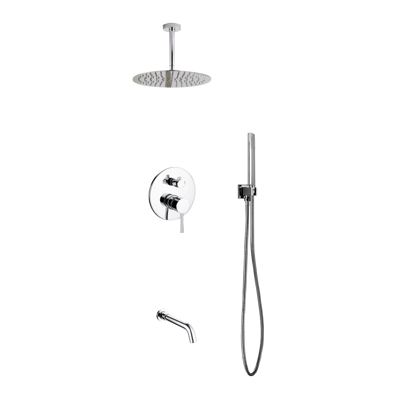 Aqua Rondo Brass Shower Set With Ceiling Mount Round Rain Shower (Handheld and Tub Filler) - Home and Bath Depot