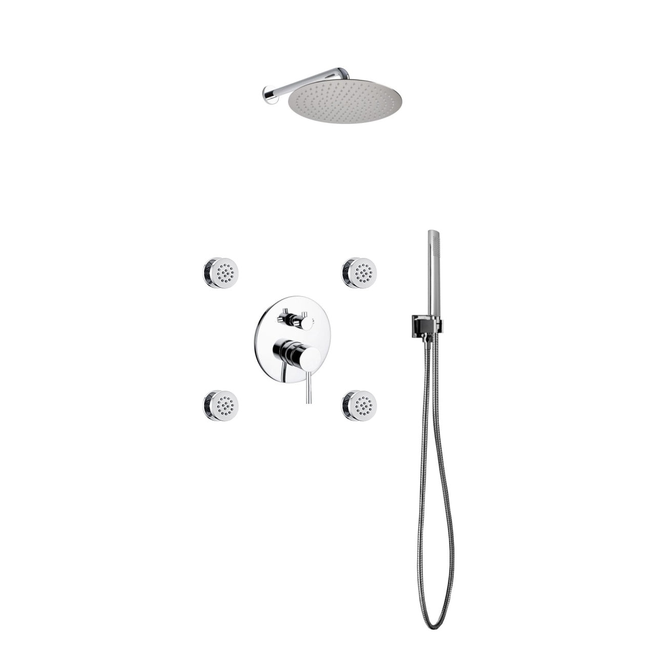 Aqua Rondo Brass Shower Set with Square Rain Shower, 4 Body Jets and Handheld - Home and Bath Depot