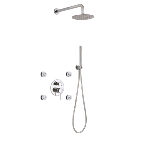 Aqua Rondo Brass Shower Set with Square Rain Shower, 4 Body Jets and Handheld - Home and Bath Depot