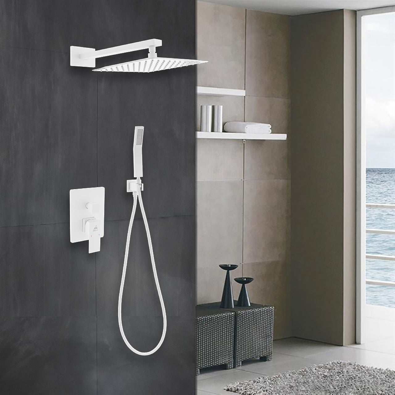 Aqua Piazza Brass Shower Set with Square Rain Shower and Handheld - Home and Bath Depot
