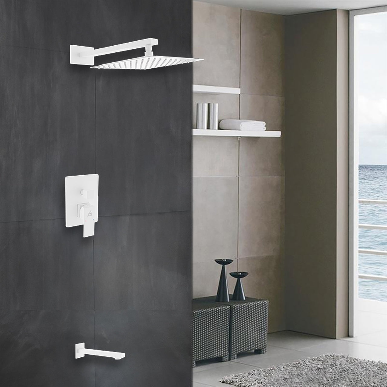 Aqua Piazza Brass Shower Set with Square Rain Shower and Tub Filler - Home and Bath Depot