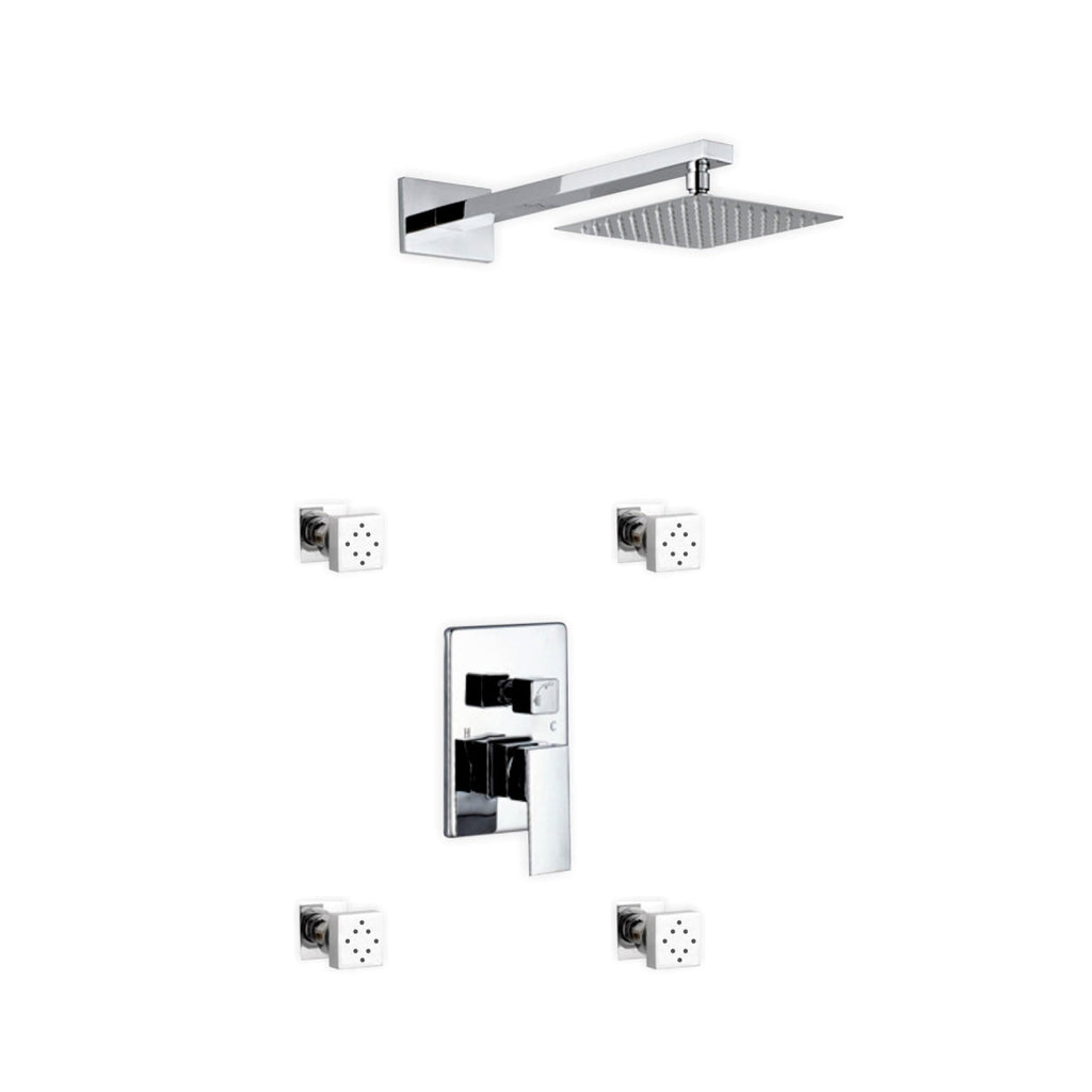Aqua Piazza Brass Shower Set with Square Rain Shower and 4 Body Jets - Home and Bath Depot