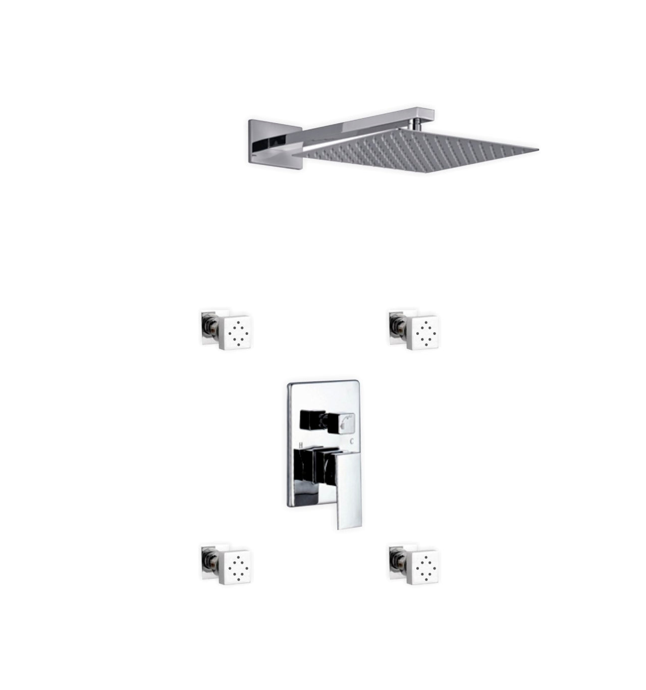 Aqua Piazza Brass Shower Set with Square Rain Shower and 4 Body Jets - Home and Bath Depot