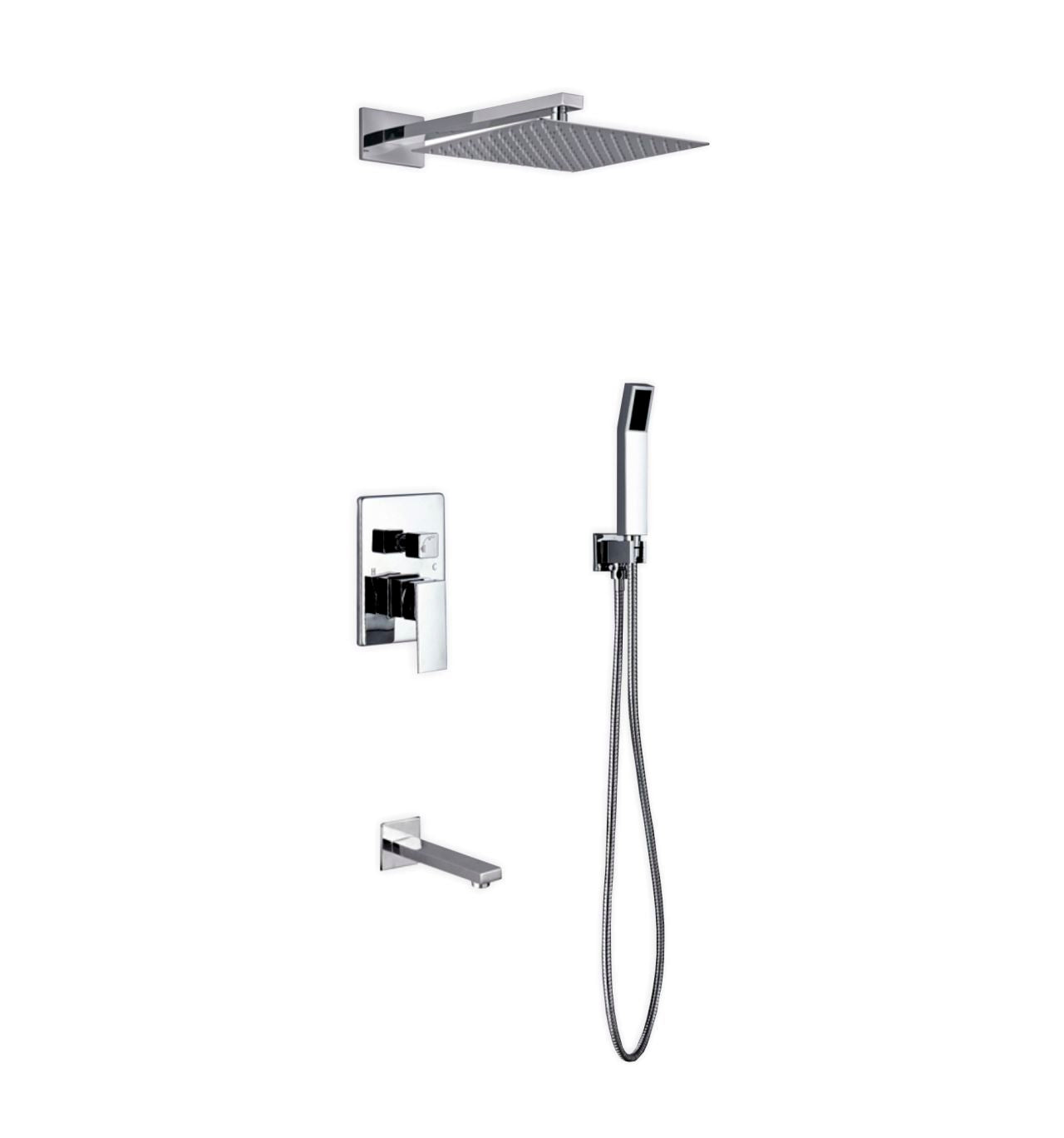 Aqua Piazza Brass Shower Set with Square Rain Shower, Handheld and Tub Filler - Home and Bath Depot